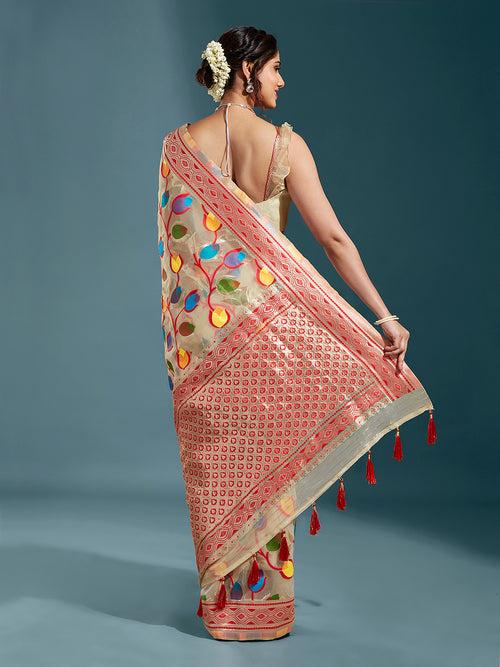 Organza Paisley Zari with Beautiful Jamdani Banarasi Saree