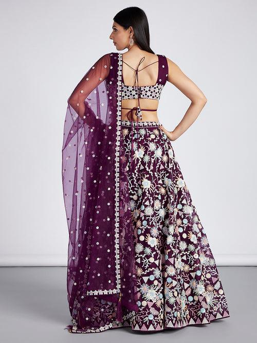 Net Multi-Sequins Work Semi-Stitched Lehenga