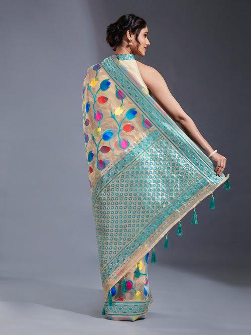 Organza Paisley Zari with Beautiful Jamdani Banarasi Saree