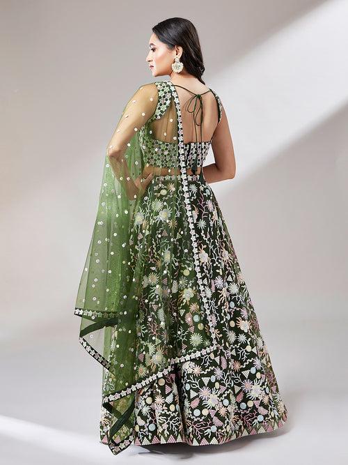 Net Multi-Sequins Work Semi-Stitched Lehenga