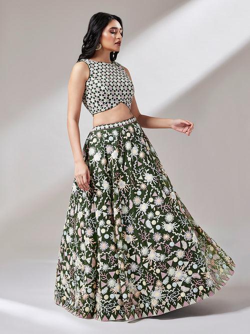 Net Multi-Sequins Work Semi-Stitched Lehenga