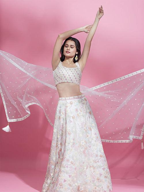 Net Multi-Sequins Work Semi-Stitched Lehenga