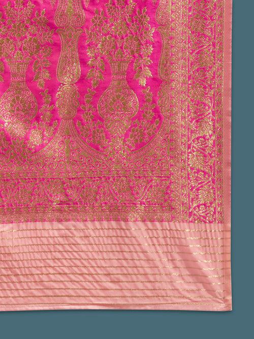 Satin Paisley Zari with Beautiful Ethnic Motifs Banarasi Saree