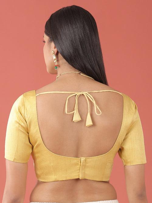 Lemon Yellow-Toned Pure Silk Plain Readymade Blouse