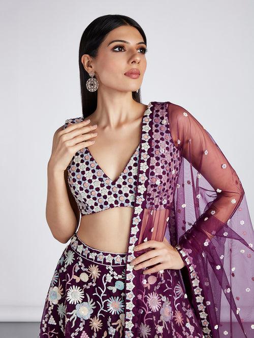 Net Multi-Sequins Work Semi-Stitched Lehenga