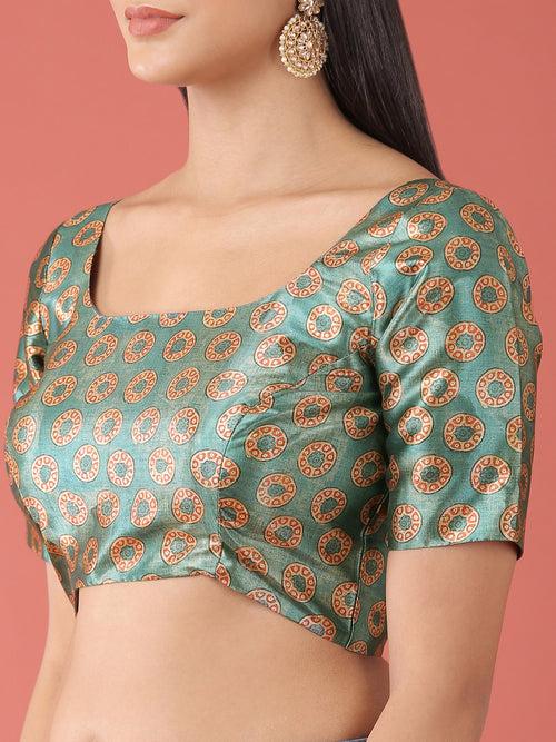 Lime Green-Toned Polyester Gotta Print Readymade Blouse