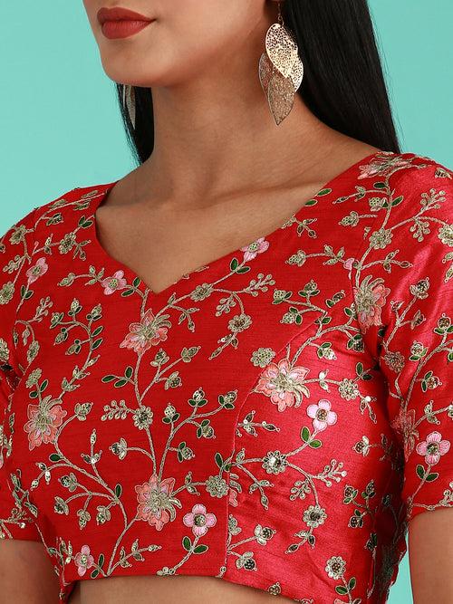 Pink-Toned Pure Silk Embroidery Work Readymade Blouse