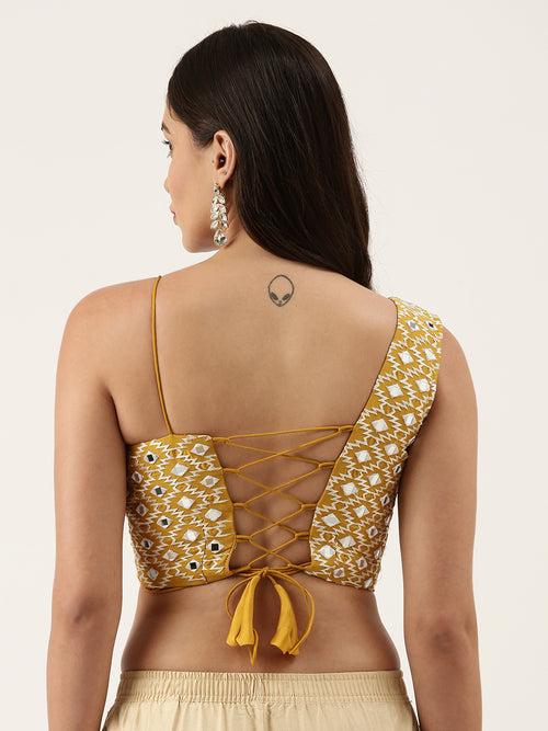 Mustard Hand Work One Shoulder Readymade Blouse