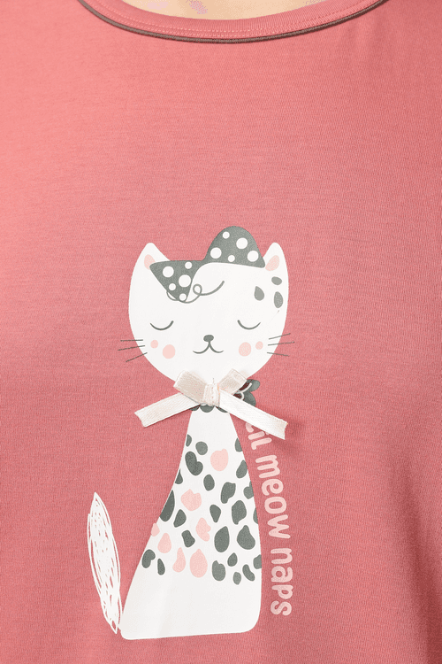 Coral Lil Meow Naps Pyjama Set