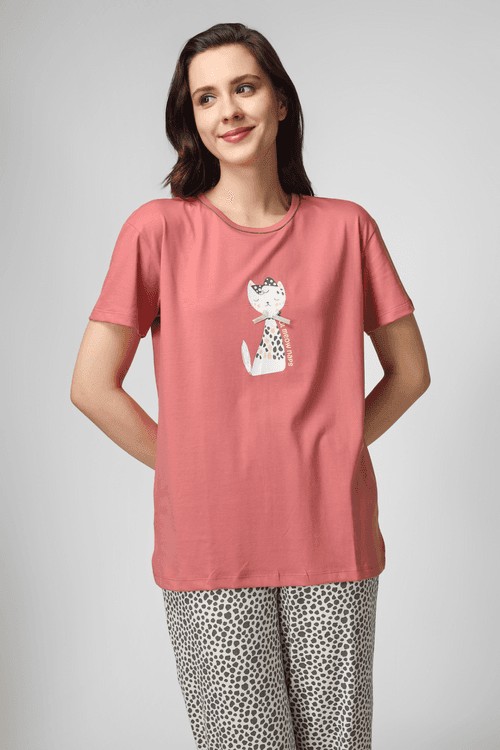 Coral Lil Meow Naps Pyjama Set