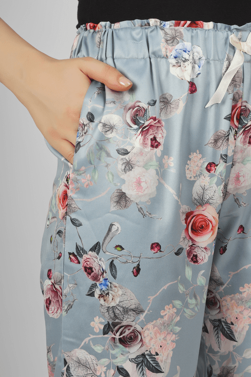 Grey Floral Fantasy Satin Pyjama