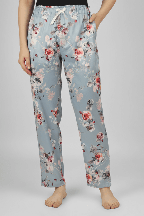 Grey Floral Fantasy Satin Pyjama