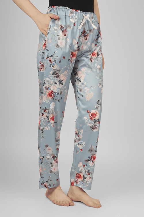 Grey Floral Fantasy Satin Pyjama