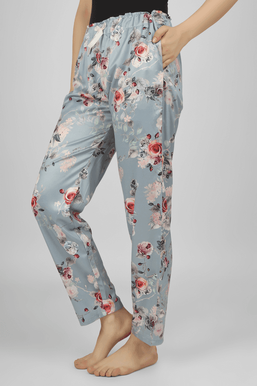 Grey Floral Fantasy Satin Pyjama