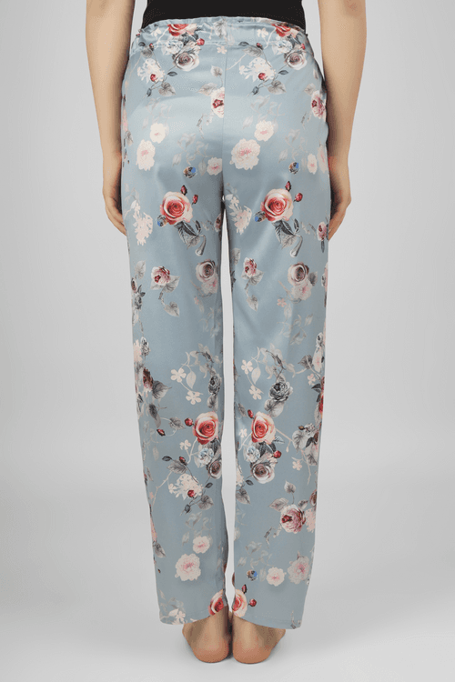 Grey Floral Fantasy Satin Pyjama