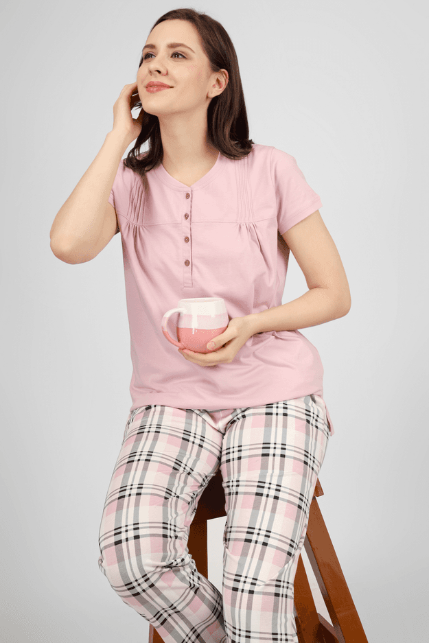 Plaid & Pleats Short Sleeves Pyjama Set