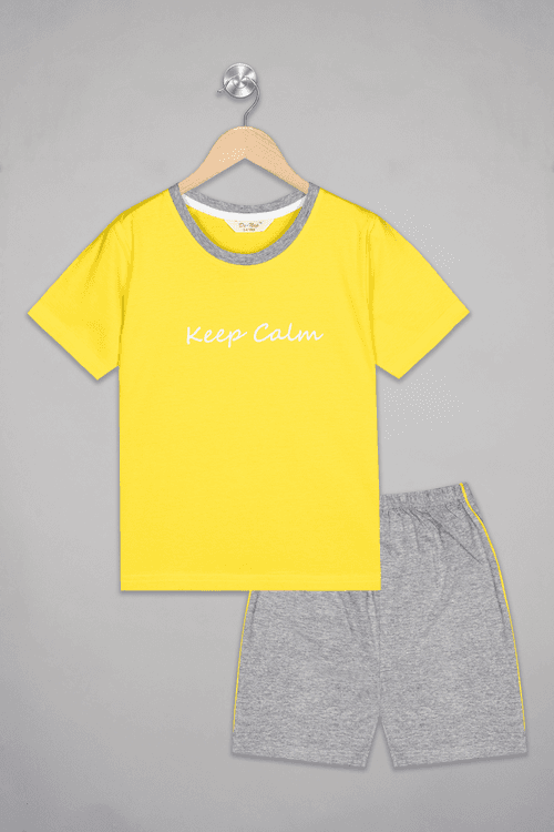 Yellow Keep Calm Shorts Set