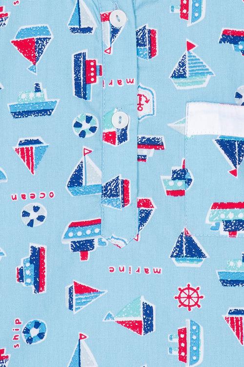 Blue Sailing Boats Kurta Pj Set