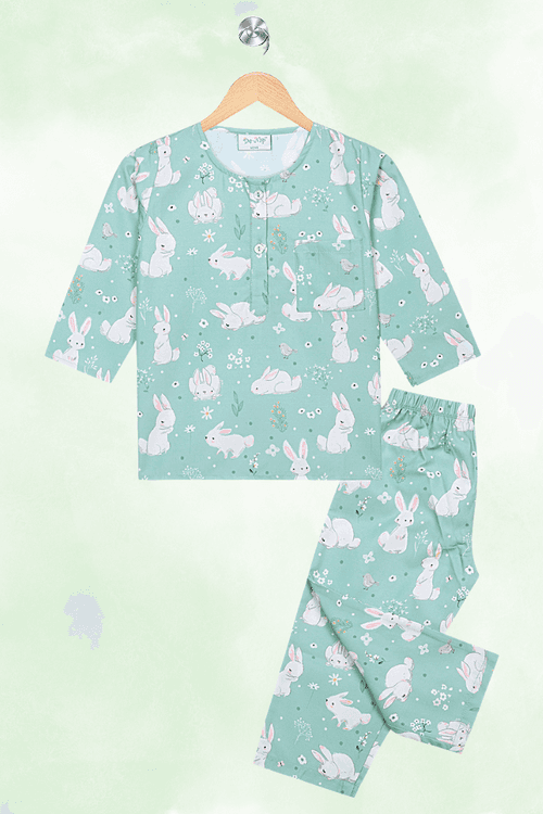 Green  Bunnies Kurta Pyjama Set