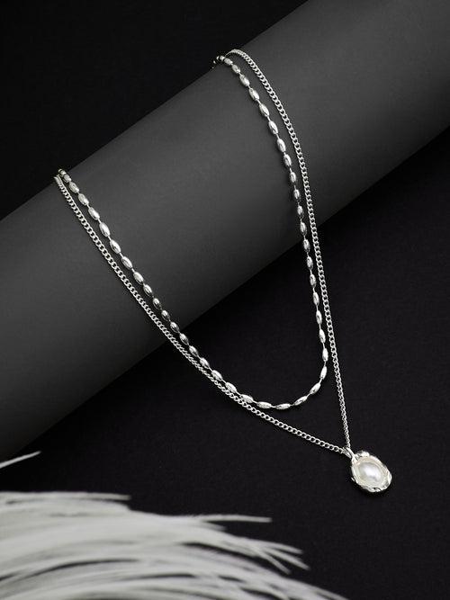 Women Elegant Silver Double Chain Pendant