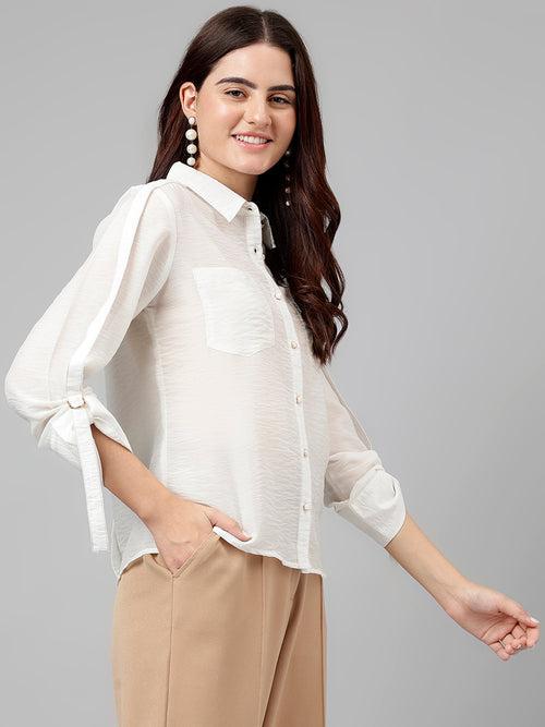 Ivory Solid Polyester Nylon Blouse