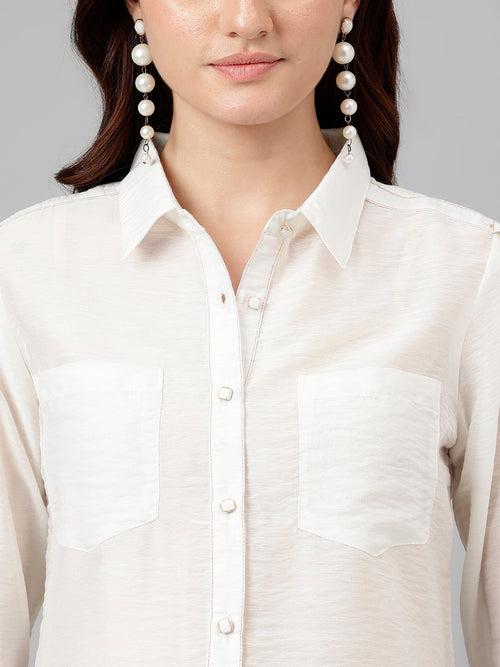 Ivory Solid Polyester Nylon Blouse