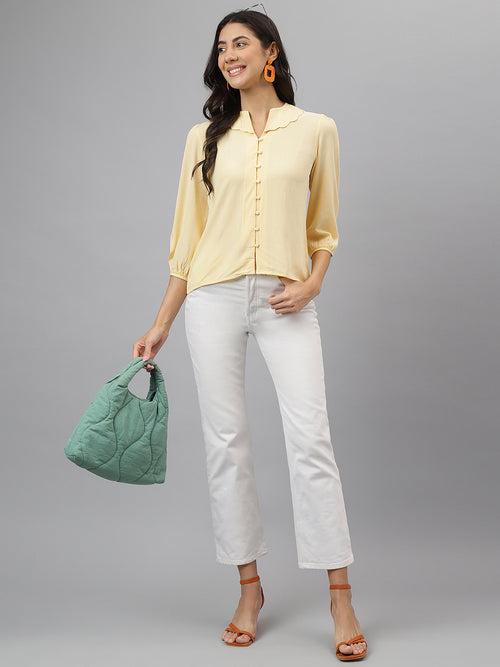 Yellow Solid 3/4 Sleeve Casual Shirt