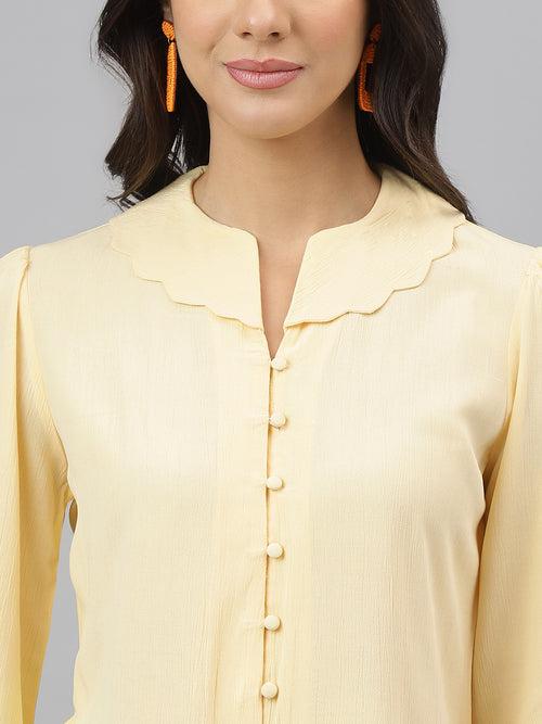 Yellow Solid 3/4 Sleeve Casual Shirt