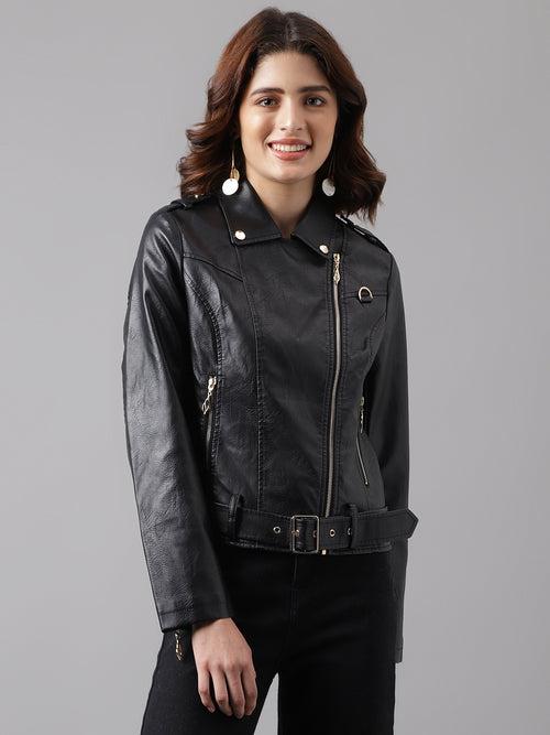 Black Full Sleeve Classic Fit 100% Pu Jacket With Zip