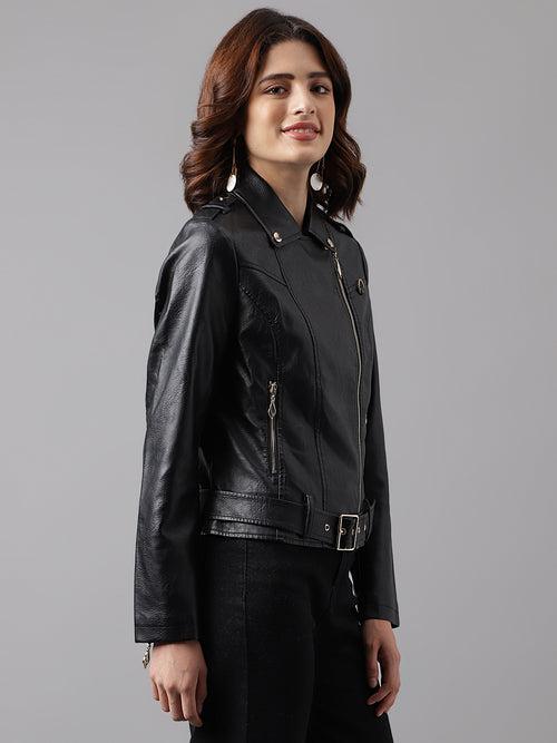 Black Full Sleeve Classic Fit 100% Pu Jacket With Zip