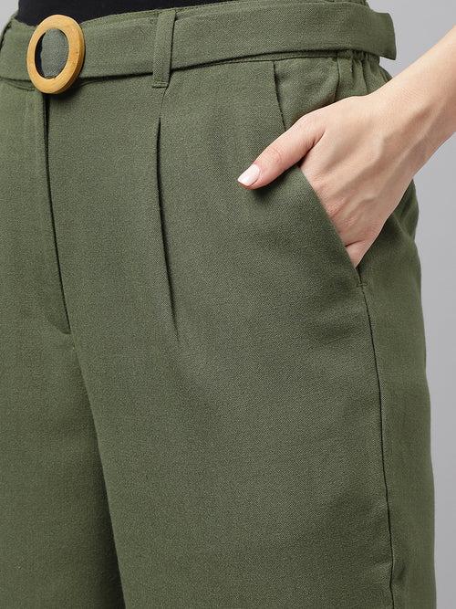 Green Solid High-Rise Trousers/Pant For Casual Wear