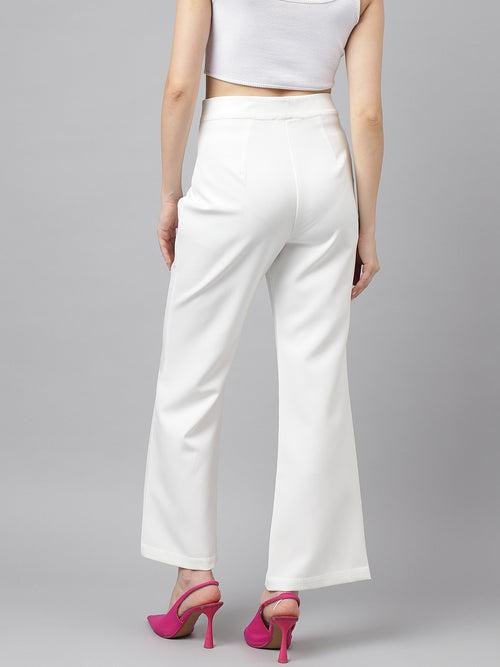 White Solid High-Rise Trousers/Pant For Casual Wear