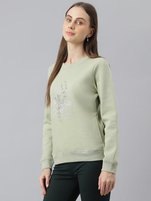 Green Full Sleeves Casual Printed Sweatshirt