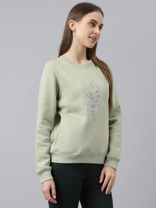 Green Full Sleeves Casual Printed Sweatshirt