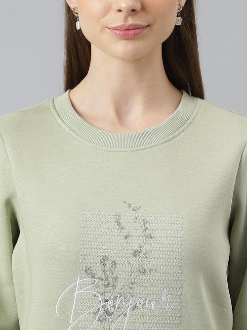 Green Full Sleeves Casual Printed Sweatshirt