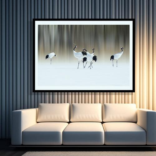 Red-Crested White Cranes Artwork Painting For Living Space Wall Decor