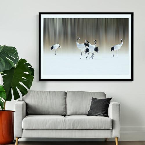 Red-Crested White Cranes Artwork Painting For Living Space Wall Decor