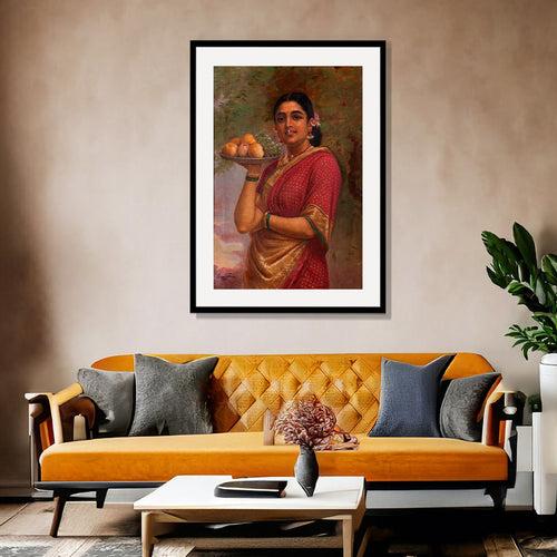 Raja Ravi Varma Artwork Painting - Lady with fruit-tray