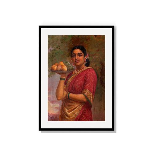 Raja Ravi Varma Artwork Painting - Lady with fruit-tray