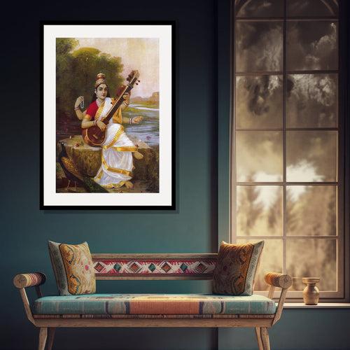 Raja Ravi Varma Artwork Painting - Saraswati