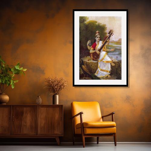 Raja Ravi Varma Artwork Painting - Saraswati