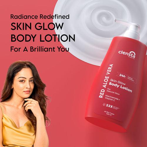 Red Aloe Vera Skin Glow Body Lotion Enriched With 2% Niacinamide & Vitamin C for Collagen Production, Pore Tightening, Softening Fine Lines and an Even Skin Tone