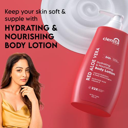 Red Aloe Vera Hydrating & Nourishing Body Lotion With Hyaluronic Acid & Vitamin E for Skin Hydration & Nourishment - Pack of 2