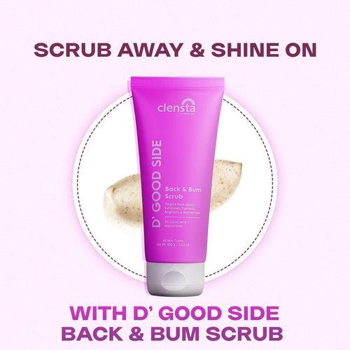 D' Good Side Back and Bum Scrub With 2% Lactic Acid, Guarana Extract & Walnut Shell For Smooth & Radiant Skin