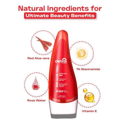 Red Aloe Vera Multipurpose Gel With 1% Niacinamide, Rose Water & Vitamin E For Overall Skin & Hair Care