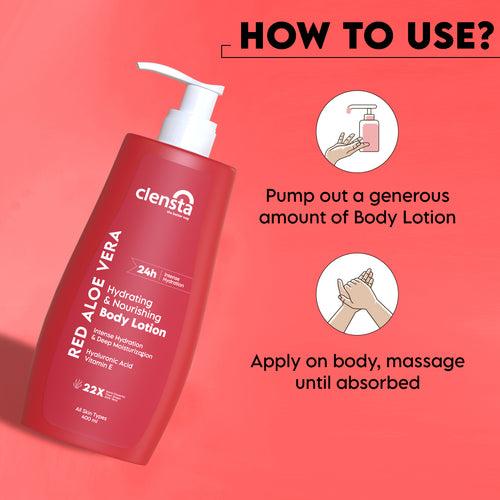 Red Aloe Vera Hydrating & Nourishing Body Lotion With Hyaluronic Acid & Vitamin E for Skin Hydration & Nourishment - Pack of 2