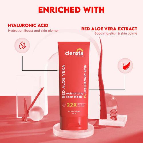 Red Aloe Vera Moisturizing Face Wash With 0.1% Hyaluronic Acid &  0.5% Red Aloe Vera Extract For Cleansing, Moisturizing & Hydrating