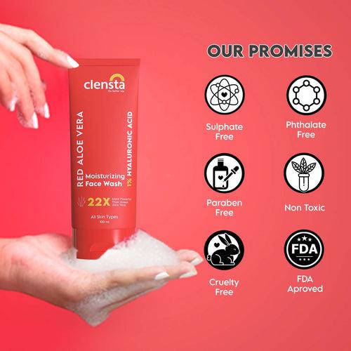 Red Aloe Vera Moisturizing Face Wash With 0.1% Hyaluronic Acid &  0.5% Red Aloe Vera Extract For Cleansing, Moisturizing & Hydrating