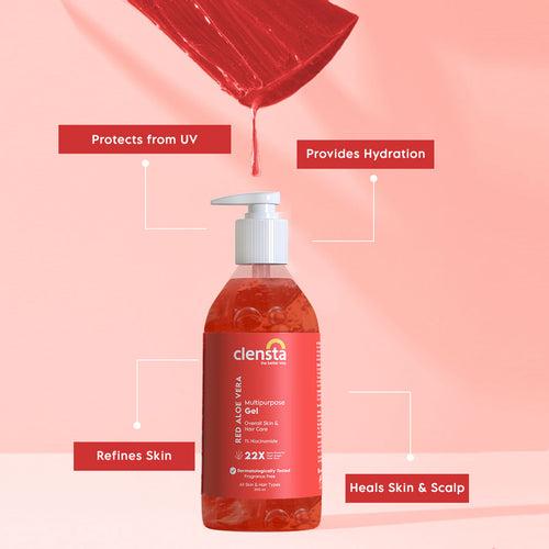 Red Aloe Vera Multipurpose Gel With 1% Niacinamide, Rose Water & Vitamin E For Overall Skin & Hair Care - 300ml