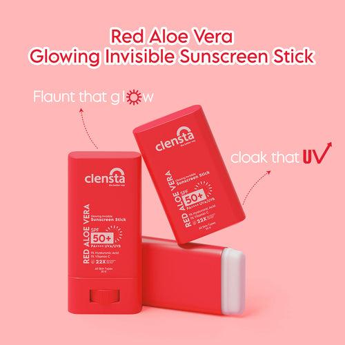 Red Aloe Vera Sun Stick With 1% Hyaluronic Acid & 1% Vitamin C for Sun Protection, Enhanced Moisture & Radiant Glow